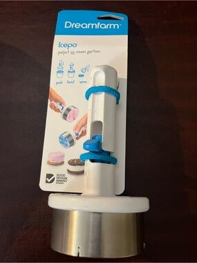 Icepo Stainless Steel and White Ice Cream Portioner with Blue Accents
